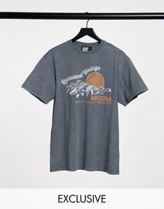 Темно-серая выбеленная футболка с принтом "Arizona" Reclaimed Vintage inspired-Серый