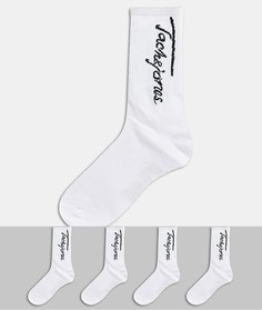 Набор из четырех пар белых носков с логотипом Jack & Jones-Белый
