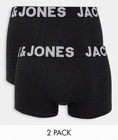 Набор из 2 черных боксеров-брифов с крупным принтом логотипа Jack & Jones-Черный цвет