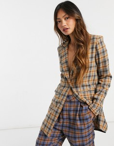 Длинный блейзер бойфренда в клетку горчичного и темно-синего цветов Heartbreak-Многоцветный