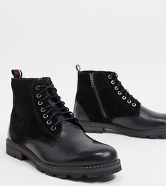 Черные ботинки из кожи и замши на шнуровке для широкой стопы Ben Sherman-Черный
