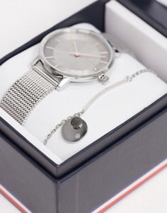 Подарочный набор с серебристыми часами с сетчатым ремешком и браслетом Tommy Hilfiger 2770092-Серебристый
