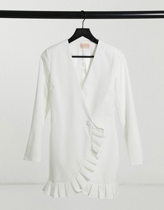 Белое классическое платье мини с оборками Club L-Белый
