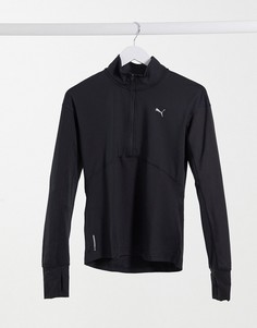 Черный лонгслив для бега на короткой молнии Puma Running