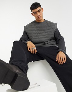 Стеганый oversized-жилет со шнурком по нижнему краю ASOS DESIGN-Серый