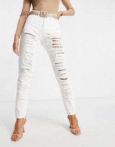 Белые рваные джинсы в винтажном стиле с завышенной талией NaaNaa-Белый