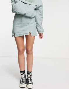 Шалфейно-зеленая мини-юбка со стеганой отделкой Bershka (от комплекта)-Зеленый цвет