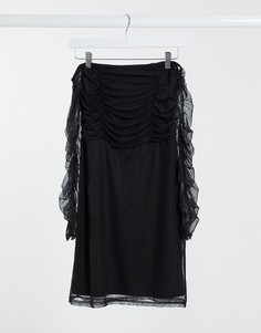 Черное платье мини со сборками и сетчатыми рукавами I Saw It First-Черный цвет