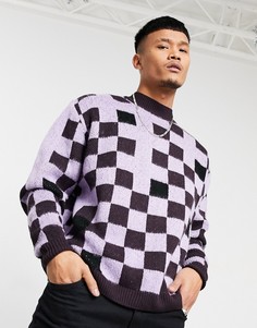 Фиолетовый свитер в стиле oversized с высоким воротником в клетку ASOS DESIGN