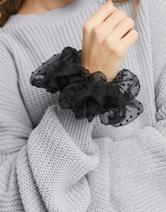Большая черная резинка для волос из органзы в горошек ASOS DESIGN-Желтый