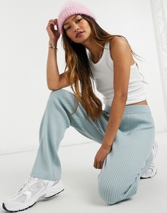 Шерстяные вязанные брюки в рубчик от комплекта голубого цвета & Other Stories-Серый