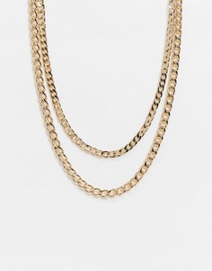 Золотистое ярусное ожерелье из цепочки с разными крупными звеньями ASOS DESIGN-Золотой