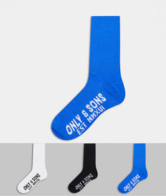 Комплект из трех пар разноцветных носков с логотипом Only & Sons-Многоцветный