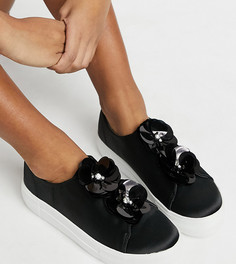 Черные кроссовки с цветками Simply Be Wide Fit-Черный