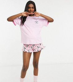 Эксклюзивный пижамный комплект из футболки с надписью "Mama Bear" и шортов с оборкой ASOS DESIGN Maternity-Розовый