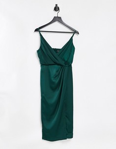 Атласное платье с запахом темно-зеленого цвета Little Mistress-Зеленый