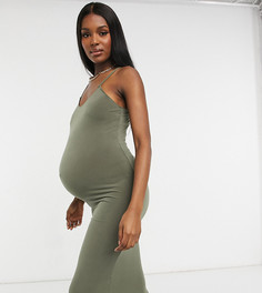 Базовое трикотажное платье на бретельках цвета хаки Flounce Maternity-Зеленый