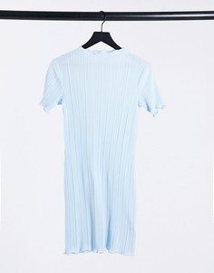 Голубое платье мини из переработанной плиссированной ткани с волнистыми краями Weekday Elaine-Голубой