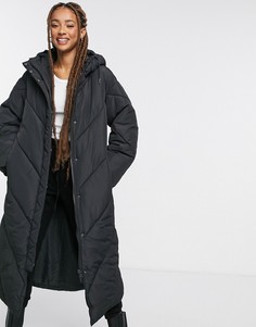 Темно-серое утепленное пальто из переработанного материала Monki Daniella-Серый