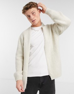 Бежевый трикотажный кардиган без застежки из пушистой пряжи ASOS DESIGN-Neutral