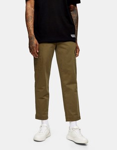 Широкие брюки-карго из органического хлопка цвета хаки Topman-Зеленый