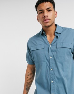 Рубашка с карманами и короткими рукавами Selected Homme Shadow-Голубой