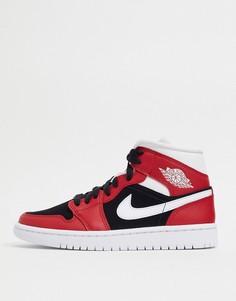 Красные кроссовки средней высоты с черными и белыми вставками Air Jordan 1-Красный