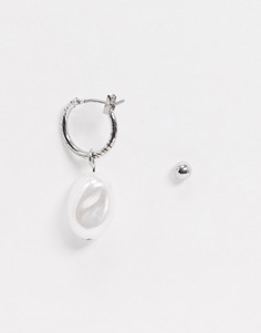 Серебристые серьги с жемчугом ASOS DESIGN-Серебряный