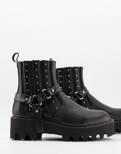 Черные ботинки на массивной подошве со сбруей-бандажом Lamoda-Черный цвет