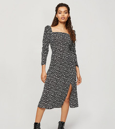 Платье миди с квадратным вырезом и черно-белым принтом в виде сердца Miss Selfridge Petite-Черный цвет