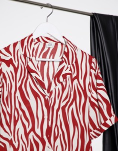 Свободная укороченная рубашка с зебровым принтом красного и кремового цвета JDY-Белый
