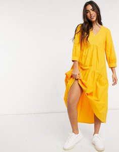 Желтое свободное платье миди с V-образным вырезом Y.A.S-Желтый