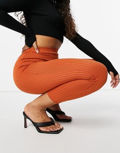 Оранжевые брюки клеш в рубчик от комплекта Club L London-Оранжевый цвет