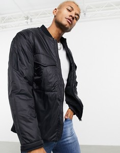 Утепленная куртка-рубашка черного цвета с карманами ASOS DESIGN-Черный