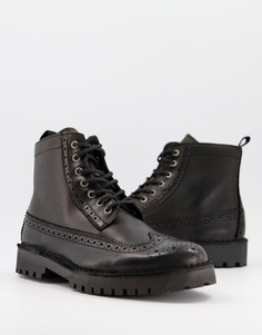 Черные кожаные ботинки-броги Selected Homme-Черный