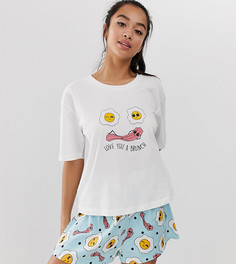 Пижама из футболки с надписью "love you a brunch" и шортов ASOS DESIGN Petite-Мульти