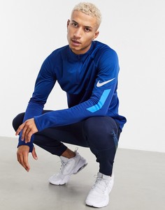 Синий топ с молнией до груди Nike Football Therma Shield-Серебряный