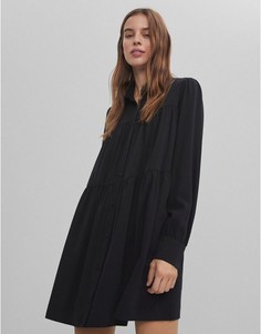 Черное свободное платье-рубашка Bershka-Черный