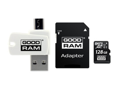 Карта памяти 128Gb - GoodRAM Micro Secure Digital XC Class 10 UHS-I M1A4-1280R12 с переходником под SD и картридером