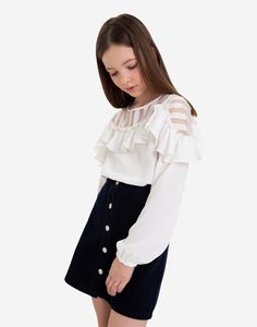 Молочная блузка с рюшами для девочки Gloria Jeans