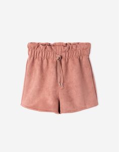 Розовые шорты paperbag из экозамши для девочки Gloria Jeans