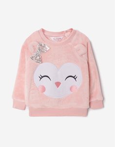 Розовый плюшевый свитшот с декором для малышки Gloria Jeans