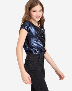 Тёмно-синий топ с пайетками для девочки Gloria Jeans