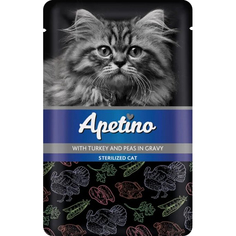 Корм для кошек Apetino Для стерилизованных индейка, горошек в соусе 85 г