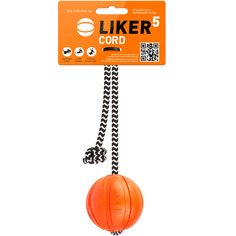 Игрушка для собак LIKER Мячик Корд на шнуре 5 см оранжевый