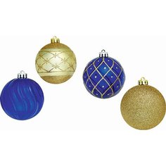 Набор новогодних шаров темно-синий, золотой 4 шт 8 см