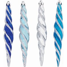 Набор новогодних подвесок спираль серебряный, светло-голубой 4 шт 17,5 см