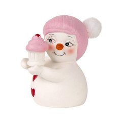 Фигурка Снеговик с кексиком бело-розовая 8х5,5 см