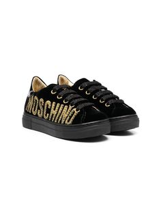 Moschino Kids бархатные кеды с логотипом из страз