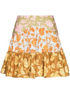 Zimmermann ярусная юбка мини Lovestruck с цветочным принтом